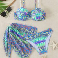 ست بیکینی ۳ تکه زنانه SHEIN – تاپ، شورت و دامن ساحلی